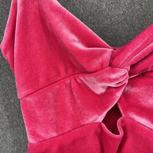 KatieJ NYC Dress Girls Large Pink Velvet Ruched Bodycon Mini Knot Front Cutout - Picture 5 of 16